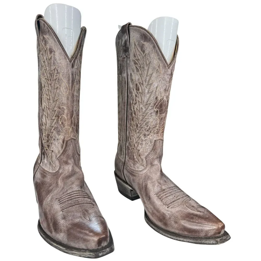Tri Star Men’s Apache Brown White Distressed Cowboy Boots Size US 9 EE